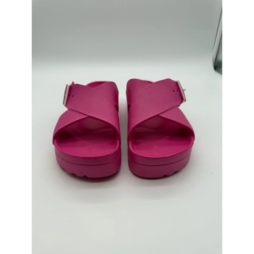 Hot Pink Platform Slide Sandals Buckle EVA Molded Shoes Womens Size 6